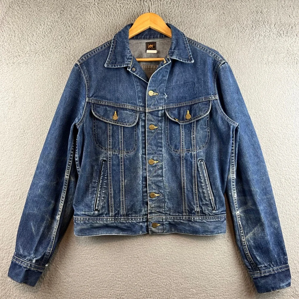 Vintage Lee Riders Denim Jacket Mens 42 Long Made in USA Blue Trucker Distressed